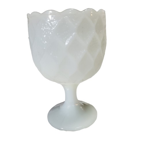 Vintage White Milk Glass Goblet Cup Vase Planter Dish Detailed Pedestal 6.25" - Picture 2 of 12