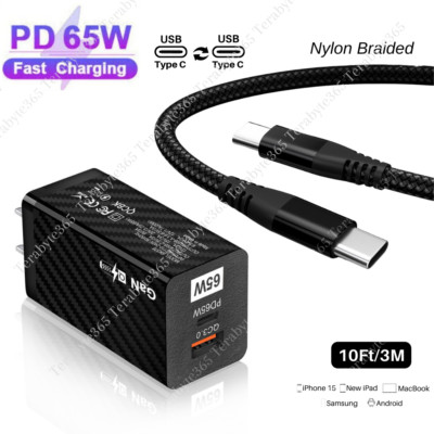 65W GaN Super Fast Charger Block USB-C To USB C Cable For Samsung iPhone 15 iPad