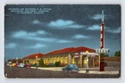 Postcard Wyoming Cheyenne WY Railroad Train Station Bus Depot Night 1940s Linen