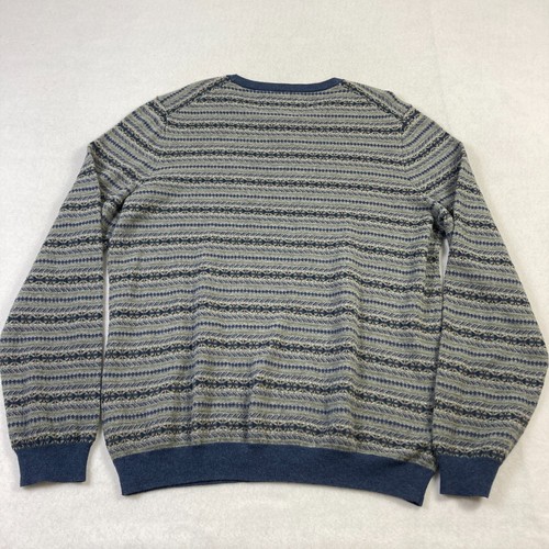 Jos A Bank Sweater Mens Large Gray Blue Striped Wool Cashmere Blend Long Sleeve - Picture 11 of 12