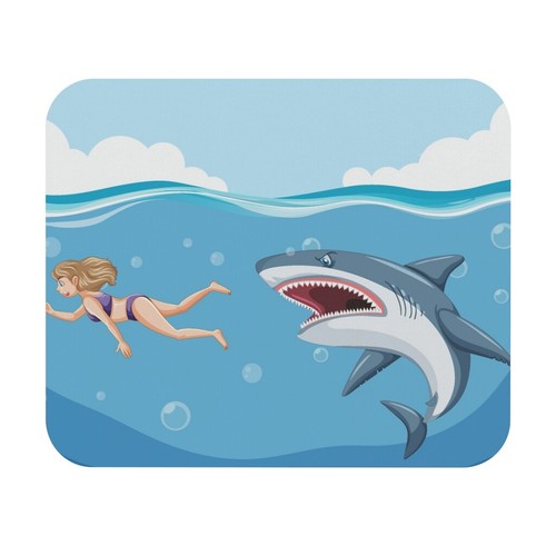 Shark Cartoon Mouse Pad. Ocean Lover. Hungry Shark (Rectangle) - 第 1/5 張圖片