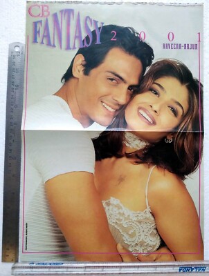 Vintage 2000 Rare Poster Raveena Tandon Arjun Rampal Bollywood Pinup 27 x 36 cm