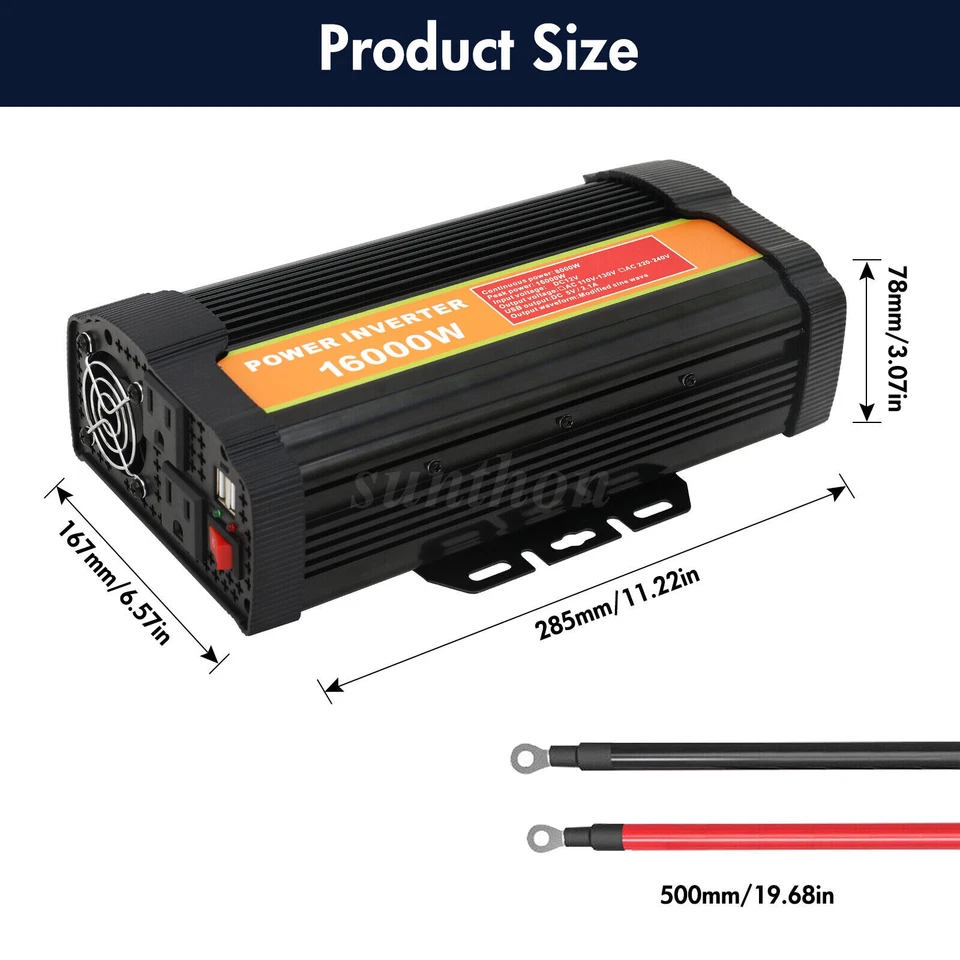 Инвертор мощности Pure Sine 16000 Вт 6000 Вт 5000 Вт постоянный ток 12 В переменный ток 110 В цифровой преобразователь - Изображение 4 из 4