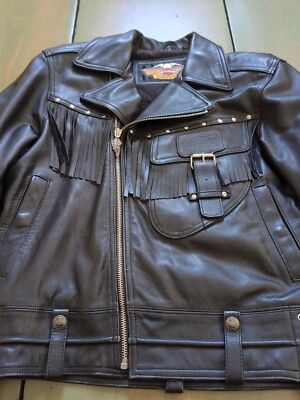 Harley Davidson Small Leather Jacket Border Hawk FLSTS Fringe