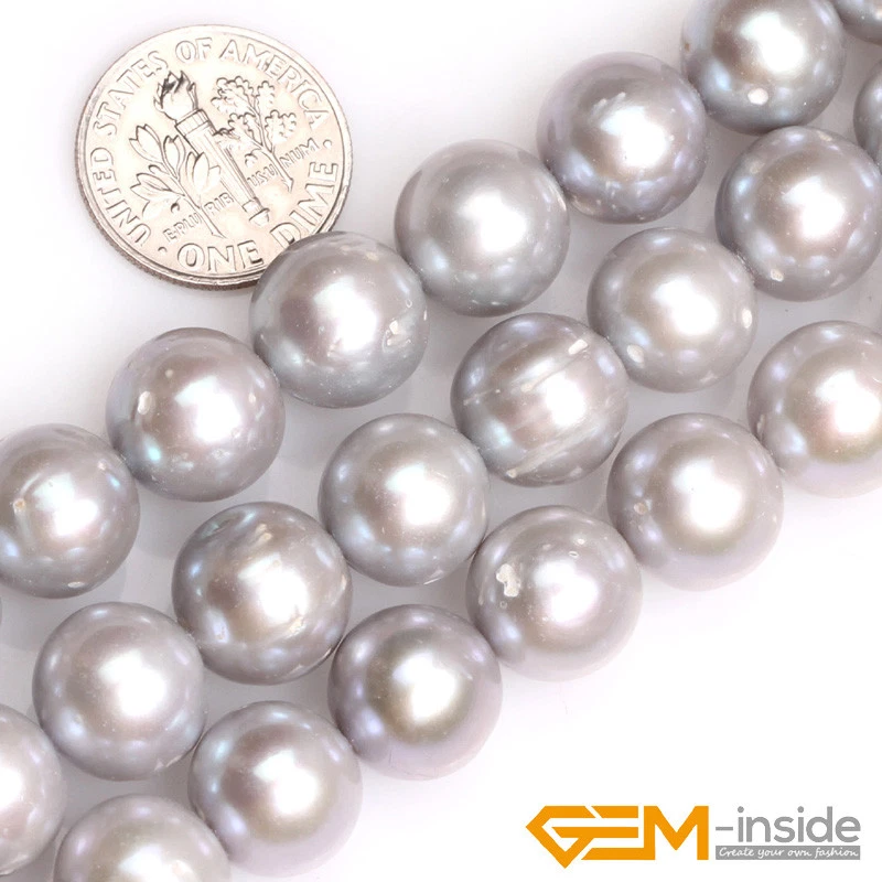 Cuentas de perlas de agua dulce genuinas redondas naturales de 11-12 mm para hacer joyas de 15" Foto 3 de 4