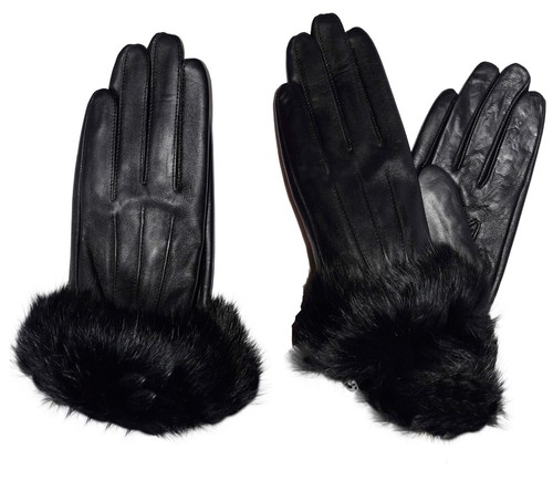 Woman's Fur trim Leather Gloves Leather gloves. Size S, M, L, XL. Dress Gloves - Picture 11 of 68