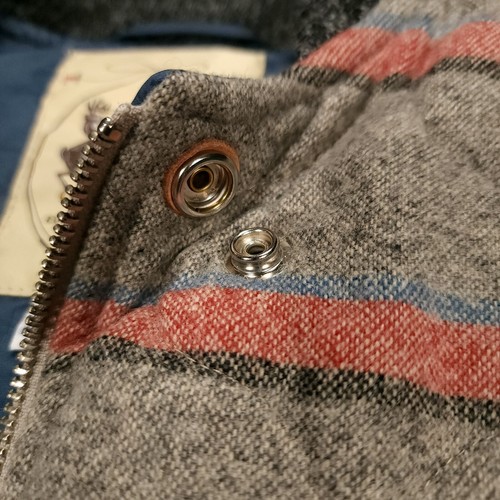 Monitaly Wool Vest Striped Pattern Nylon Lined Puffer Made In USA! Excellent Con - Picture 11 of 16