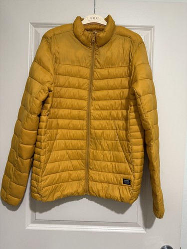 Pull&Bear Puffer Jacket Mens Large Yellow Full Zip Soft Winter Outdoor (Details)
