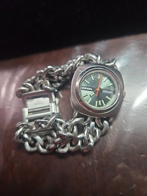 Vintage Diesel Watch DZ-2092 Unisex Double Chain Bracelet Silver Color 