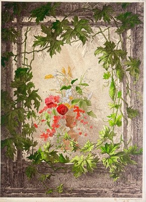 Pelargoniums in a Vine Frame, Rare 19th Century Botanical Print after Ed. Muller