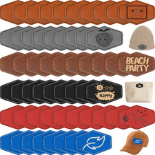 60 Pcs Hexagon Blank Leatherette Hat Patches Bulk with Adhesive, 3 X 2 Inch Rust
