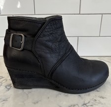 Dansko Shirley Black Nubuck Leather Wedge Ankle Boot Women's Size EU 38 US 7.5