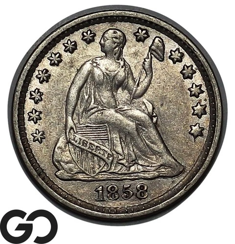 1858 Seated Liberty Half Dime, Nice Choice AU++