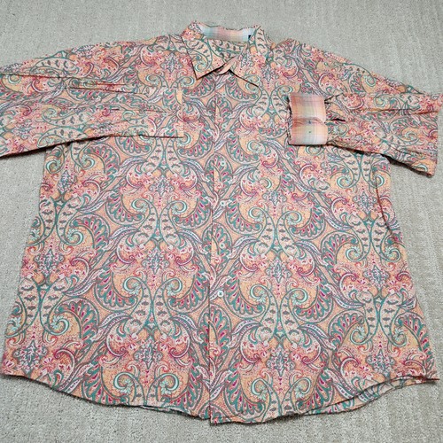 Alan Flusser Paisley Shirt Men XXL AOP Button Up Flip Cuff Luxury Wealth Money - Picture 2 of 6