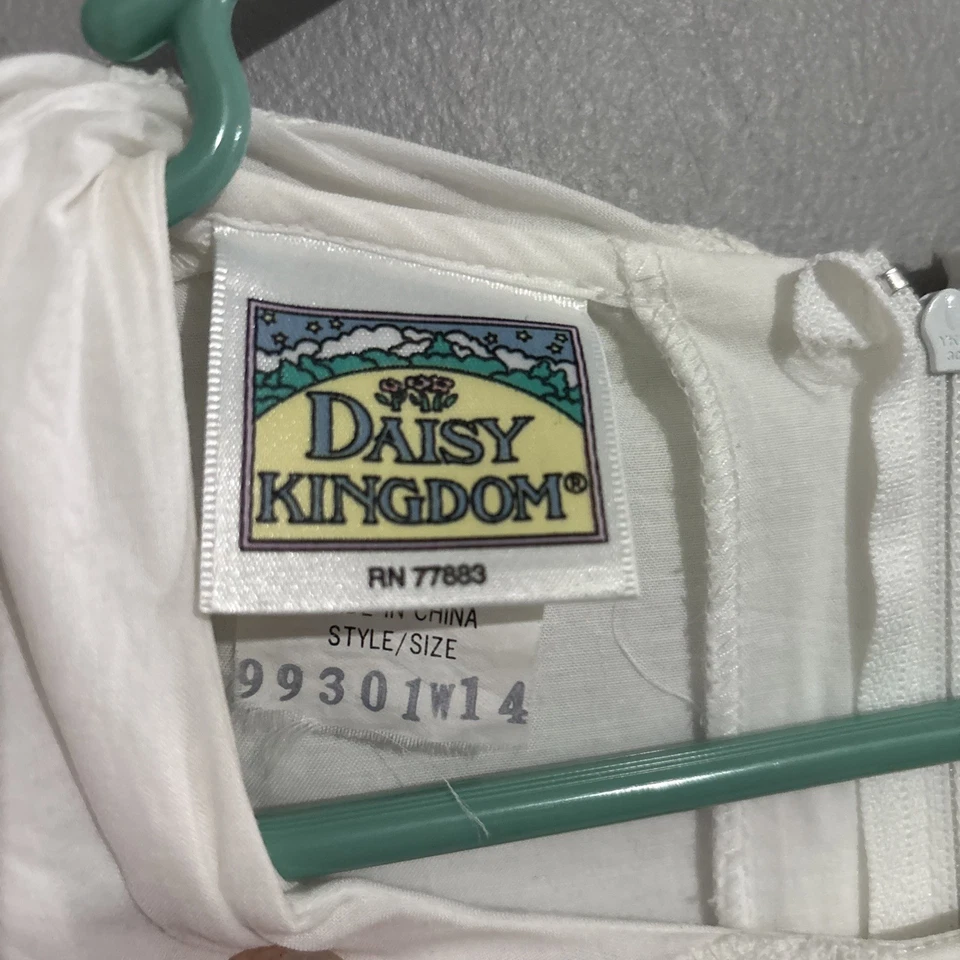 Vintage Daisy Kingdom Wedding Lace Dress White Girls Size 14? Pink Roses - Image 2 of 4