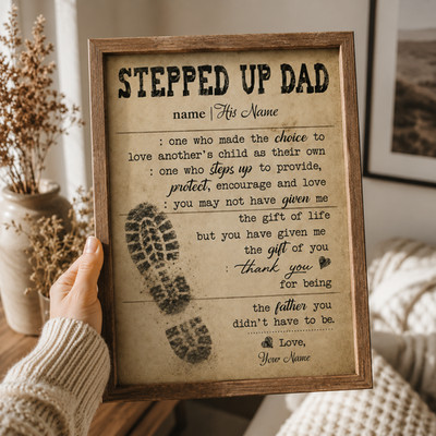 Steped up Dad Poster, Vatertagsgeschenk, Geschenk für Stiefvater