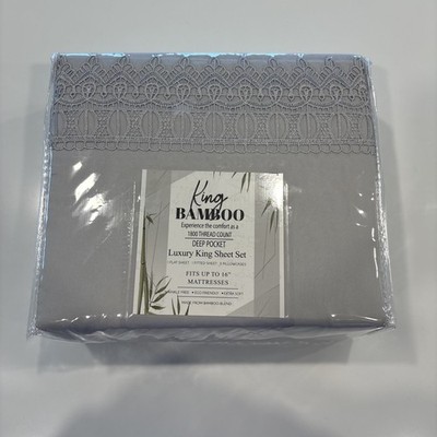 KING BAMBOO COMFORT 1800 SERIES EGYPTIAN LUXURY KING SHEET SET - Gray Grey Lace
