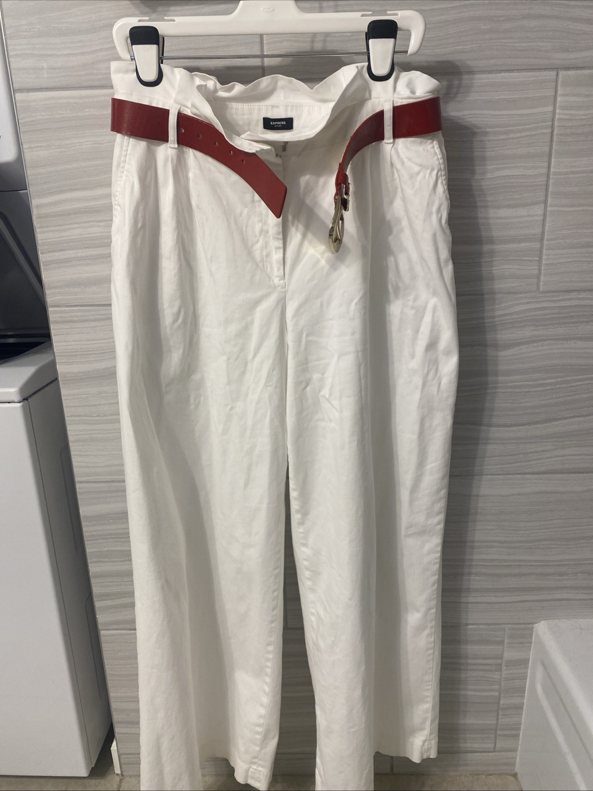 EXPRESS High Rise Wide Leg Trousers Women's White Tailored Dress Pants Sz 14R