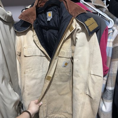 Vintage Carhartt CO3 BRN Mens Jacket Size Medium Large Brown Tan Duck Hood