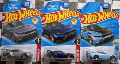 2025 Hot Wheels Mustang 60  #34 Lot of 3 Ford Mustang GTD Blue Silver Lt Blue 