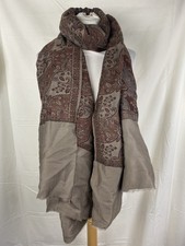 Vintage Brown & Taupe Paisley 100% Wool Pashmina Shawl | Large Winter Wrap