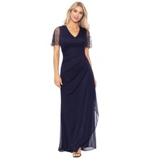 XscapeWomen's Sheer Matte Jersey Maxi Dress with Beaded Sleeves and Side Ruch...