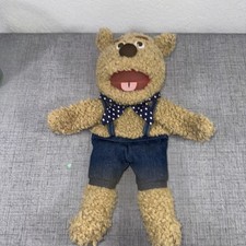 Silly Puppets Silly Bear Polka Dot Tie 14" Hand Puppet Blue Overalls