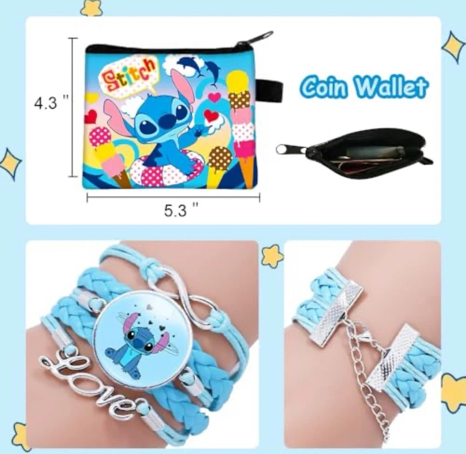 Lote de favoritos de fiesta Stitch con bolso con cordón, billetera, pegatinas, pulsera y más nuevo con etiquetas Foto 2 de 4