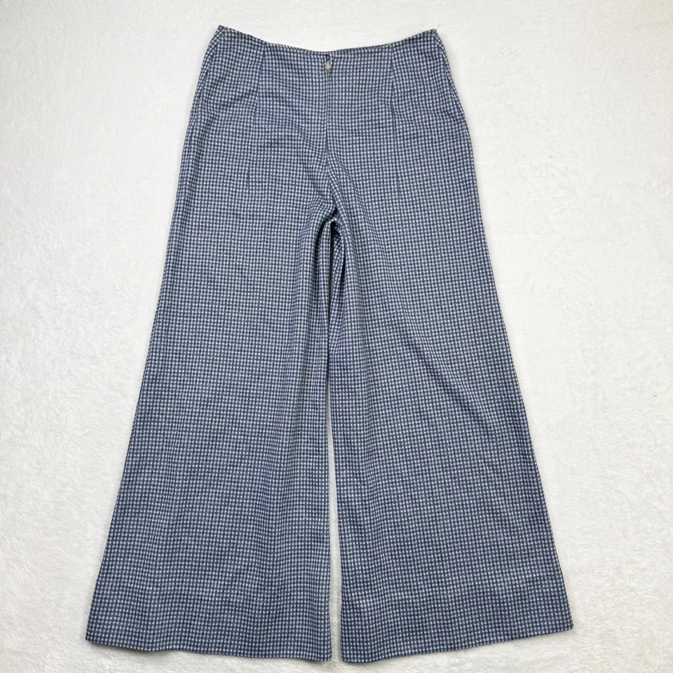 Vintage Hand Made Wide Leg Palazzo Pants Womens 27 W Blue Houndstooth High Waist - Image 3 of 4