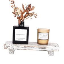 Small Wood Tray Pedestal Stand Farmhouse 8.7" x 3.6" x 1.6" Retro White