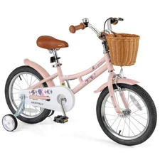 16" Kids Bike w/Bell Training Wheels Height Adjustable Handlebar Seat Basket