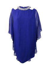 Xscape Women's Embellished Cape-Overlay Dress (4, Electric Blue)