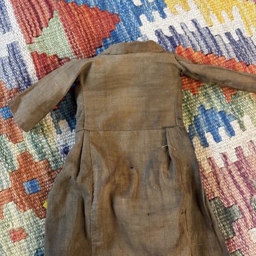 Antique Doll Dress Olive Green Brown Long And Long Sleeve - Picture 2 of 5
