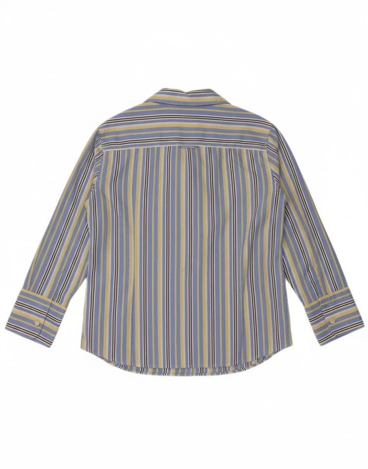 Camisa feminina JAEGER manga 3/4 Reino Unido 16 grande listrada azul algodão DN05 - Imagem 2 de 4