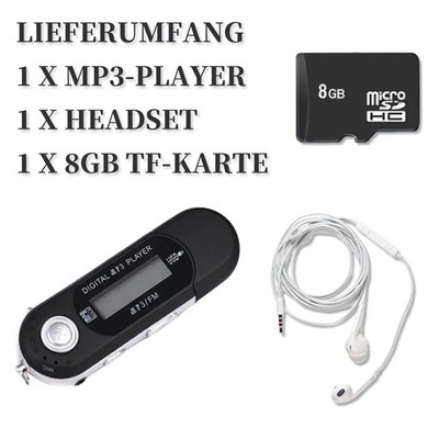 USB digital MP3 music player with LCD screen, headphone 8GB storage and FM Radio