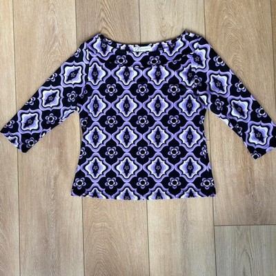 VTG Y2K 90s Made in USA Dressbarn Funky Purple Boatneck Top Women's Medium