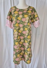 Anthropologie Uncle Frank Green Pink Floral Puff Sleeve Cotton Dress Small