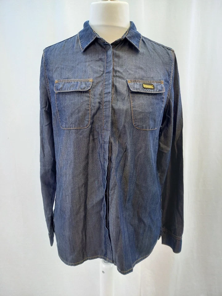 Camisa Barbour Estilo Denim Mangas Largas Bolsillos Abotonados Talla 16 Ex Con Foto 4 de 4