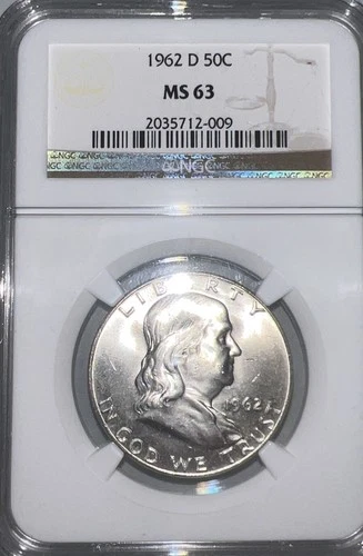1962-D Franklin Silver Half Dollar 50c - NGC MS63 -