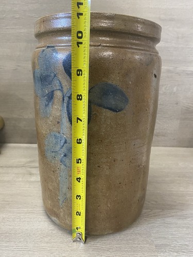 Antique 19th C Stoneware Double Clover Peter Herrmann Crock Cobalt Blue 11” - Picture 9 of 11