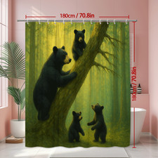 Cute Bear Family Shower Curtain - Forest Theme, Black Bears Design