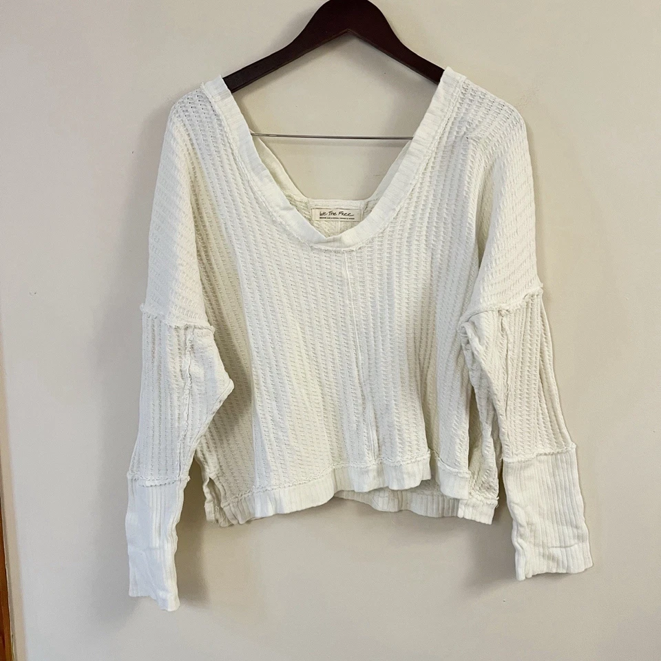 Free People Nuevo Top Térmico Mágico Texturizado Deshilachado Detalles Talla Mediana Blanco Foto 3 de 4