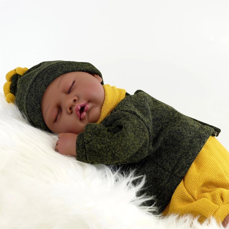 Black Baby Doll Ethnic Reborn Boy Sleeping 20" Toy with Dummy & Bottle BiBi Doll - Image 2 of 4