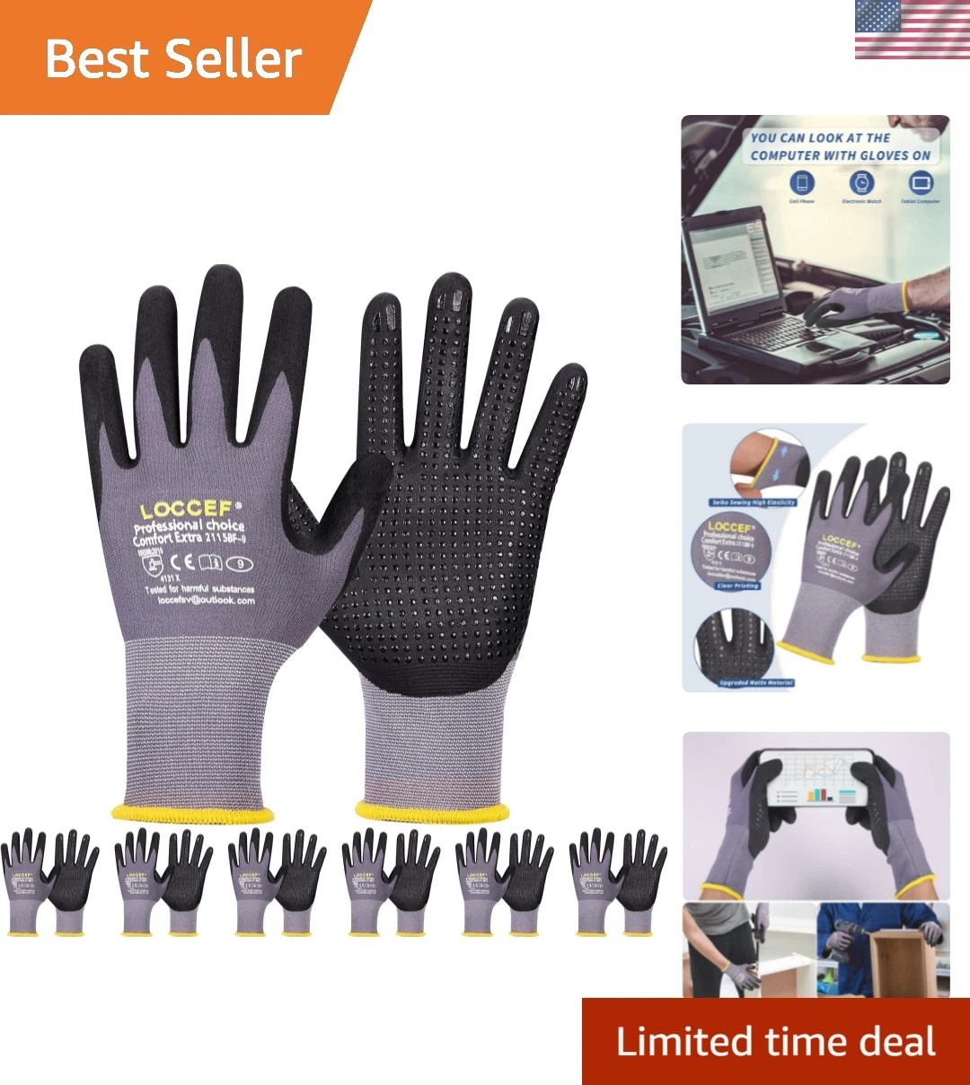 Work Gloves MicroFoam Nitrile Coated-6 Pairs,Endurance Seamless Knit Nylon,Do...