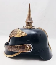 Antique Brass Spiked Prussian Imperial Officer German Pickelhaube Leather Helmet