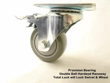 3" x 1-1/4" Swivel Casters Gray Polyurethane Wheel w/ Total Lock Brake 300lbs