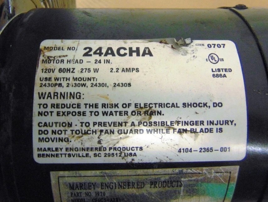 VENTILADOR INDUSTRIAL MARLEY, 24ACHA, TAMAÑO HOJA 24", 2,2 AMPERIOS, 2900-3500 CFM, 27" OD Foto 3 de 4
