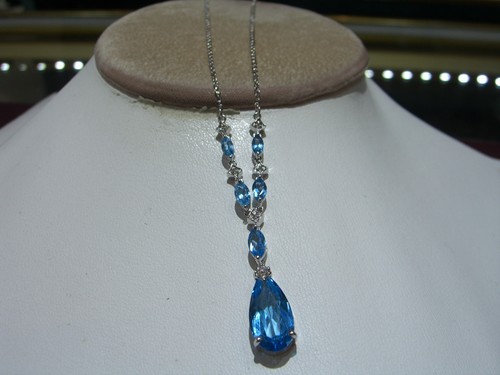 FINE 14K WHITE GOLD DIAMOND AND BLUE TOPAZ PENDANT NEW 6.75 TOTAL CARATS WOW!!! - Picture 10 of 12