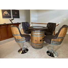 Luxury Wine Barrel Multi-Use Bar Set (Bar Stool-Whiskey Barrel Bar-Pub Table)