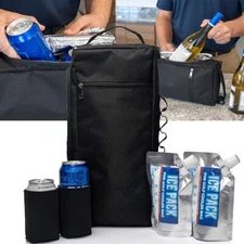 Portable Beer Can Insulated Bag Beverage Cooler With 2 Ice Packs For Golf Picnic